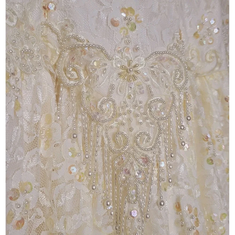 Vintage Wedding Dress Zurcion Method Prestige 10-12 Poof Shoulders Pearls Sequin